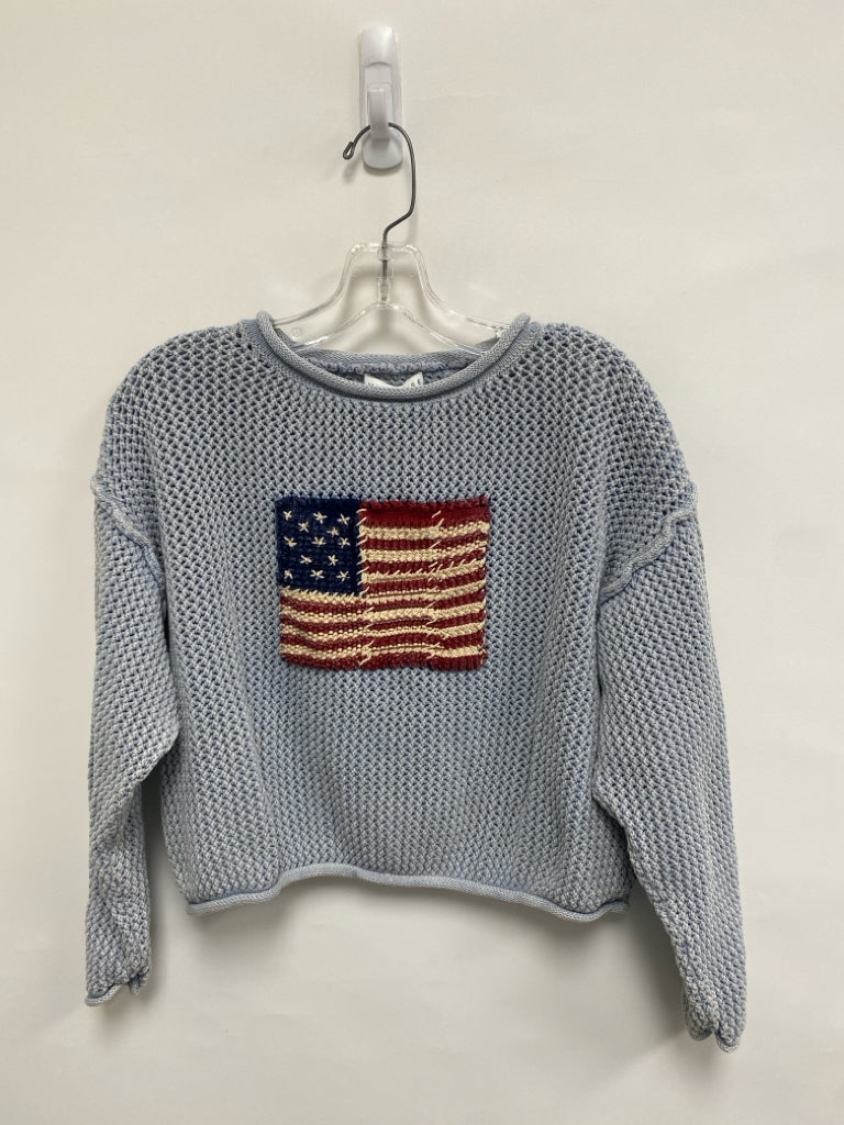 Size S Slate Blue American Flag Cropped Ladies Sweater