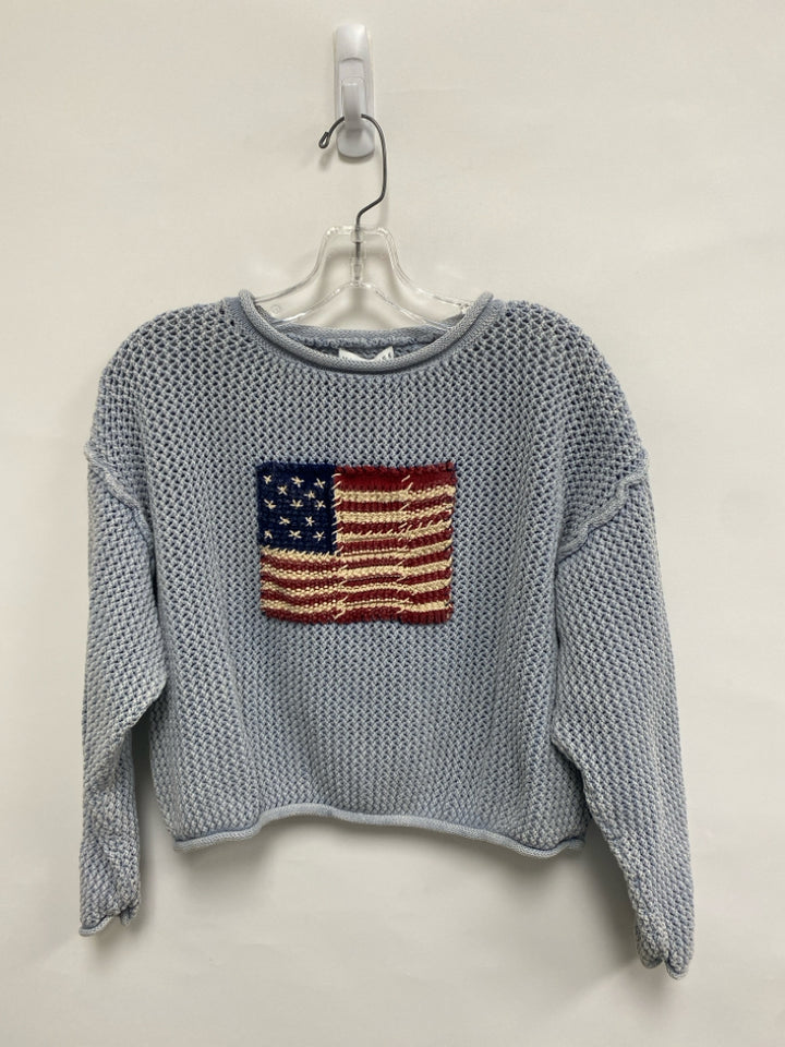 Size S Slate Blue American Flag Cropped Ladies Sweater