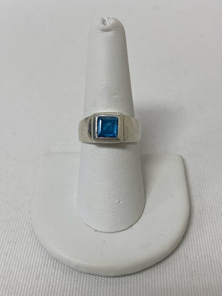 Blue Silver Square Ring