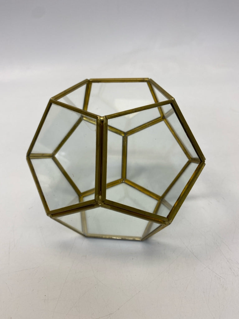 Gold Clear Geometric Metal/Glass Planter