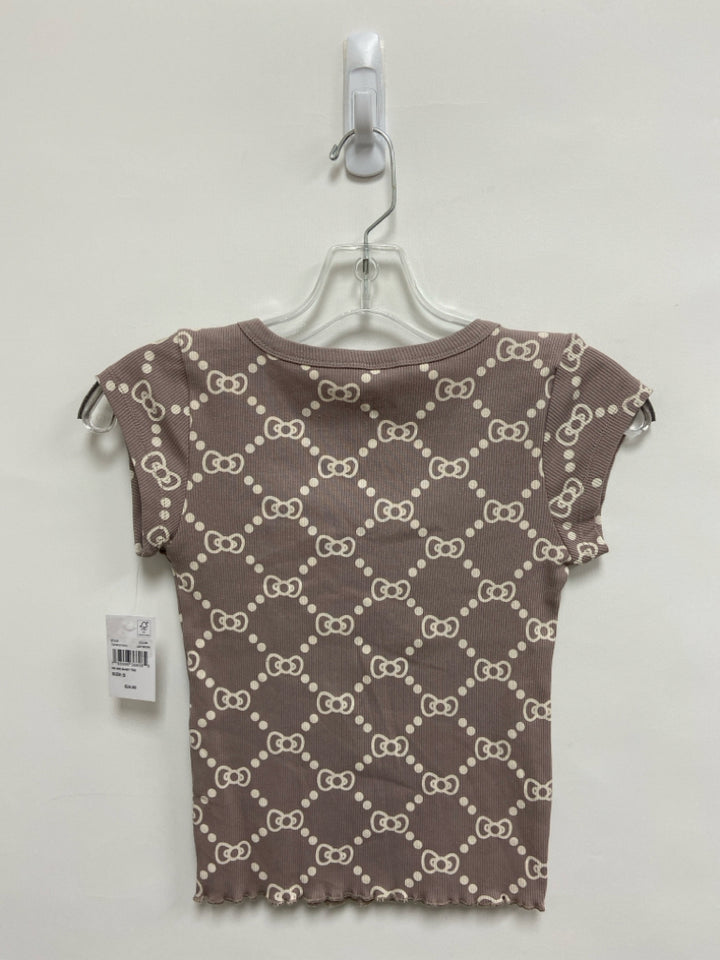 NWT Hello Kitty Size S Taupe Cream Bows Ladies Top