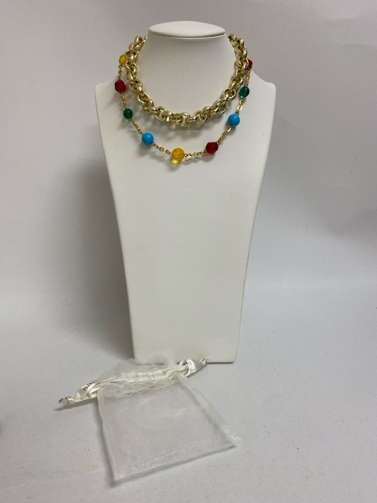 sabika Blue/Yellow Green/Red Beaded Necklace