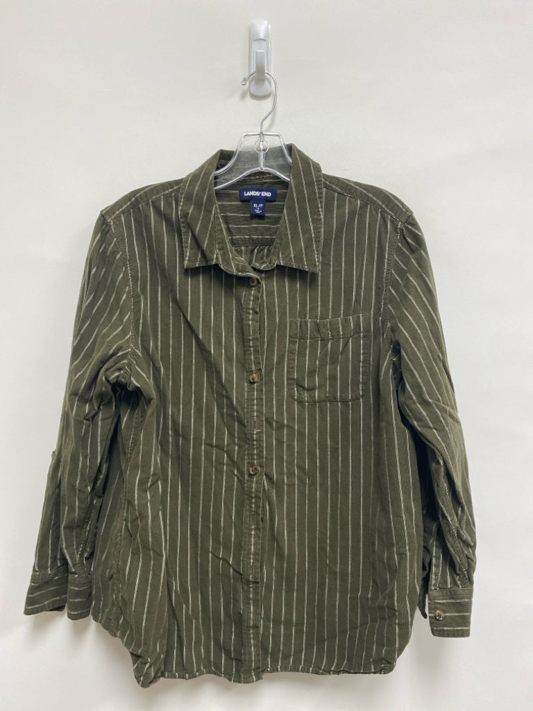 Lands End Size 18P Dark Olive White Stripes Corduroy Plus Size Top