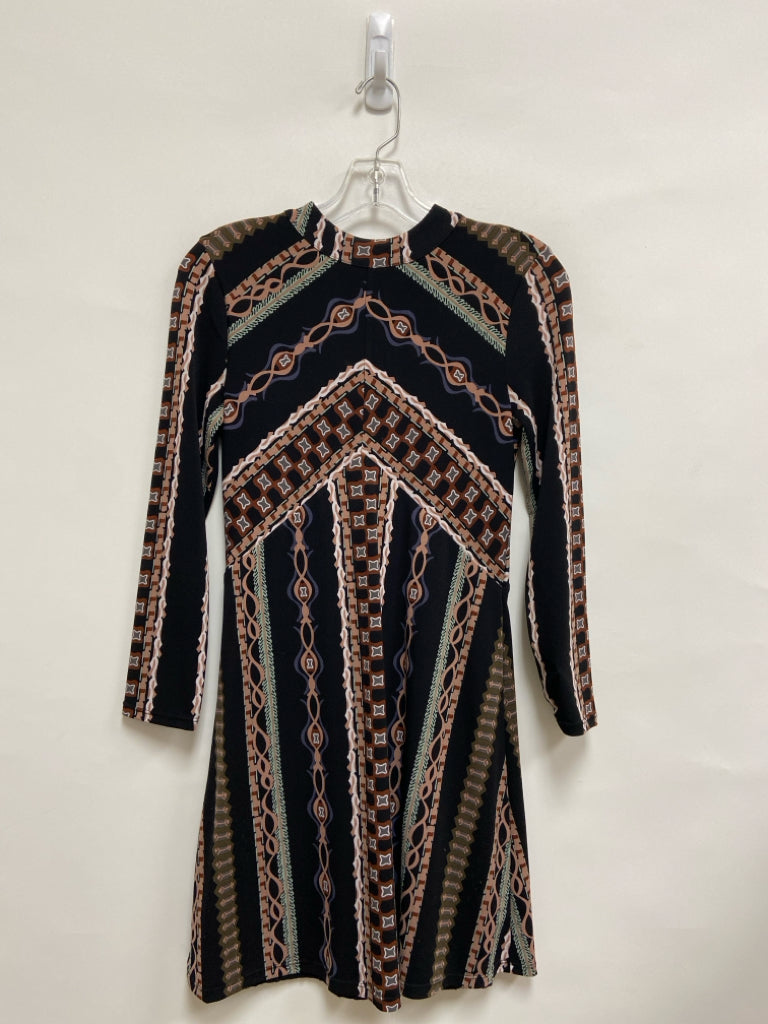 Free People Size XS Black Rust/Multi Assorted Print Long Sleeve Ladies Dress