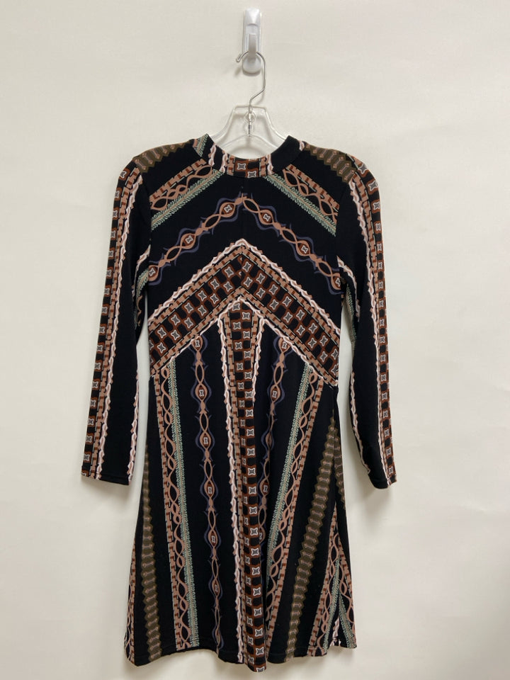 Free People Size XS Black Rust/Multi Assorted Print Long Sleeve Ladies Dress