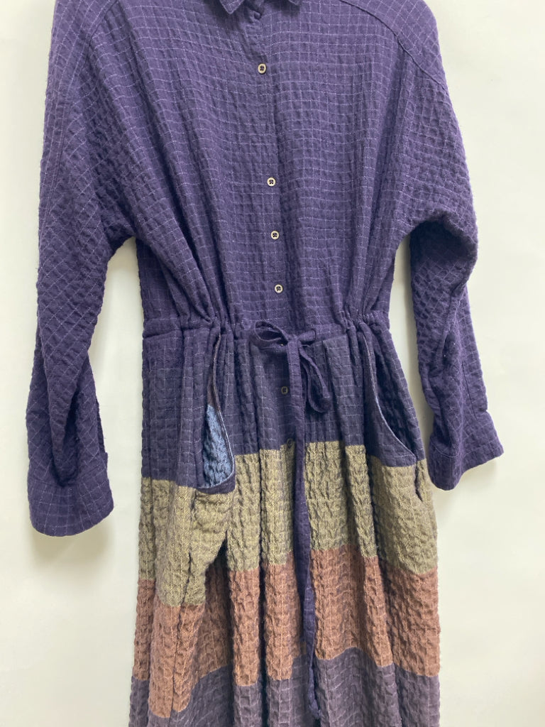 Free People Size XS Purple Beige/Multi Waffle Long Sleeve Ladies Dress