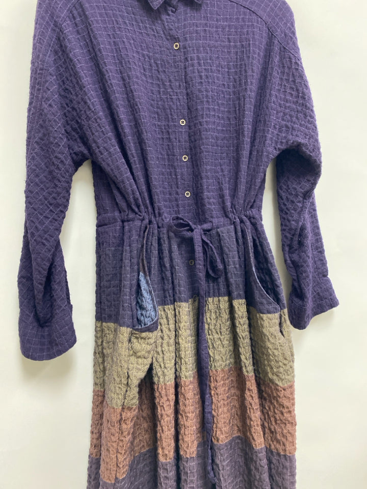 Free People Size XS Purple Beige/Multi Waffle Long Sleeve Ladies Dress