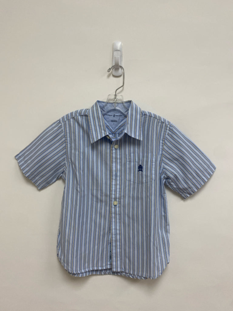 Tommy Hilfiger SIZE 5 Pale Blue Yellow Stripe Button Up Boy&
