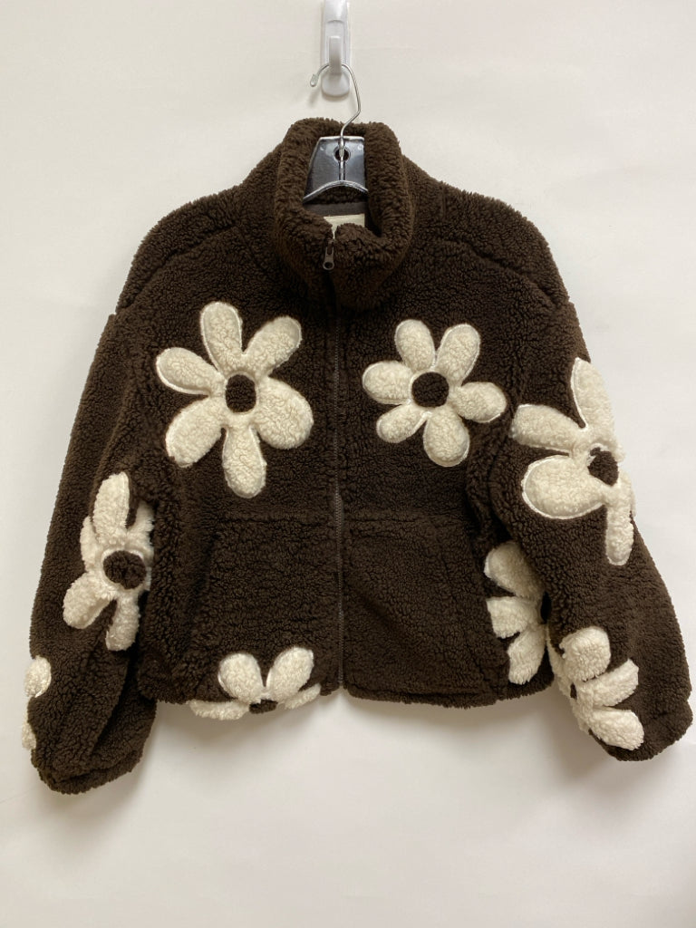 THREAD+SUPPLY Size XS Brown Beige Flowers Fleece Ladies Jacket