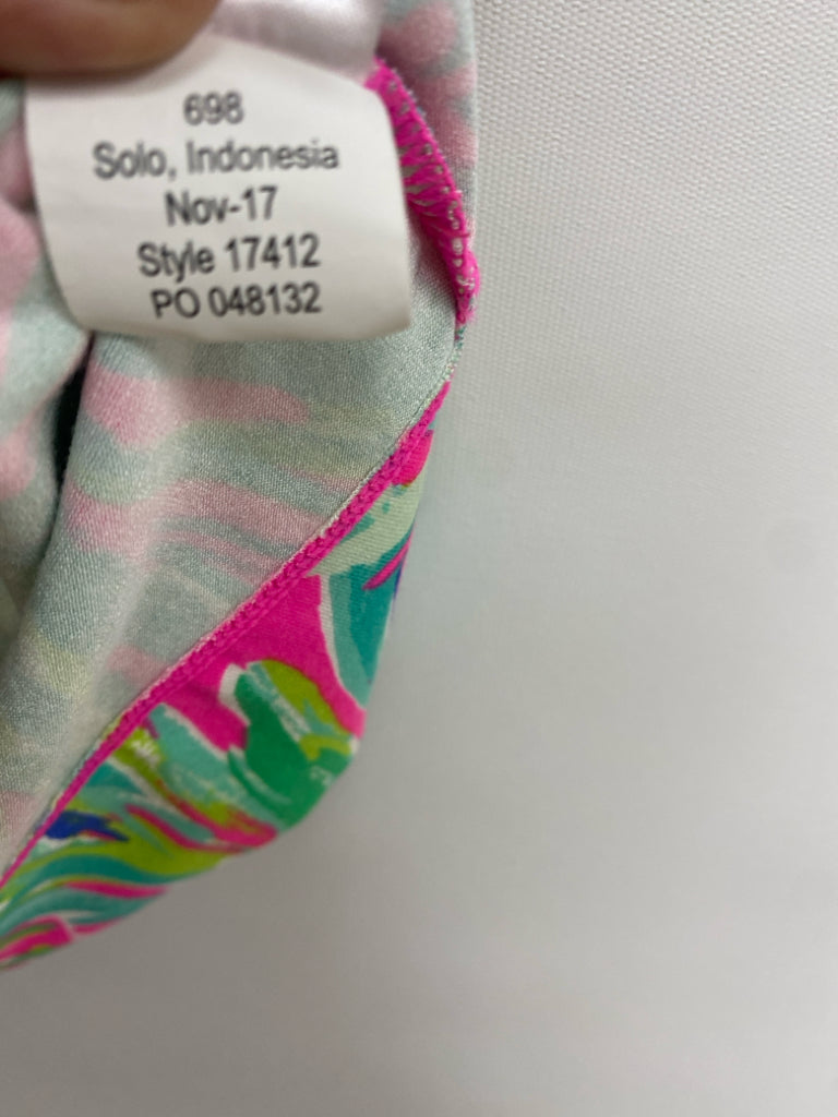 LILLY PULITZER Size S Aqua/Pink Green Palm Trees Ladies Dress