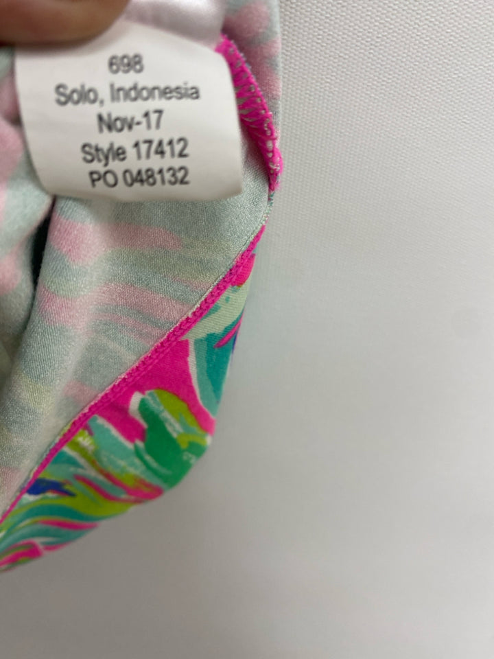 LILLY PULITZER Size S Aqua/Pink Green Palm Trees Ladies Dress