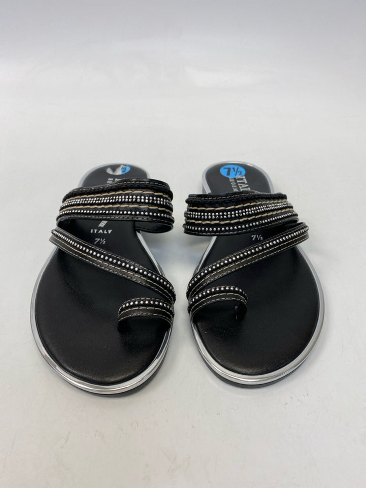 ItalianShoemaker  Size 7.5 Black Silver Beaded Sandals