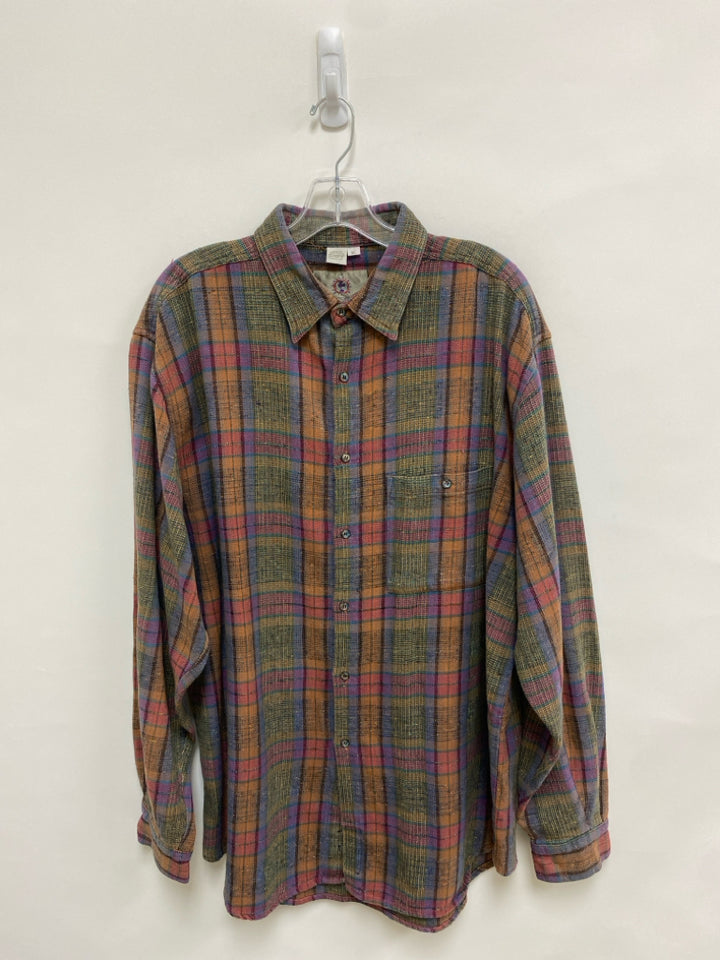 Size XL Blue Orange/Red Plaid Button Up Men&
