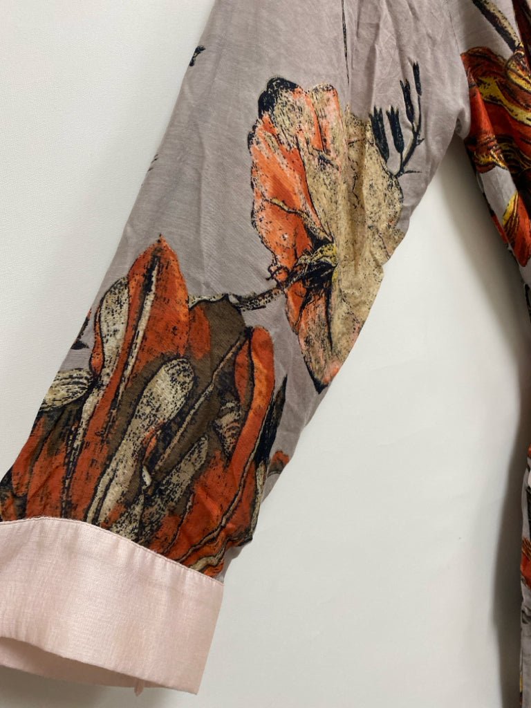 Size OSFM Orange Taupe/Black Floral Ladies Robe