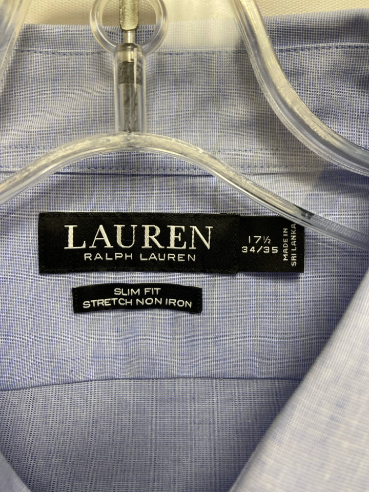 Lauren Ralph Lauren Size 17.5 Pale Blue Button Up Men&