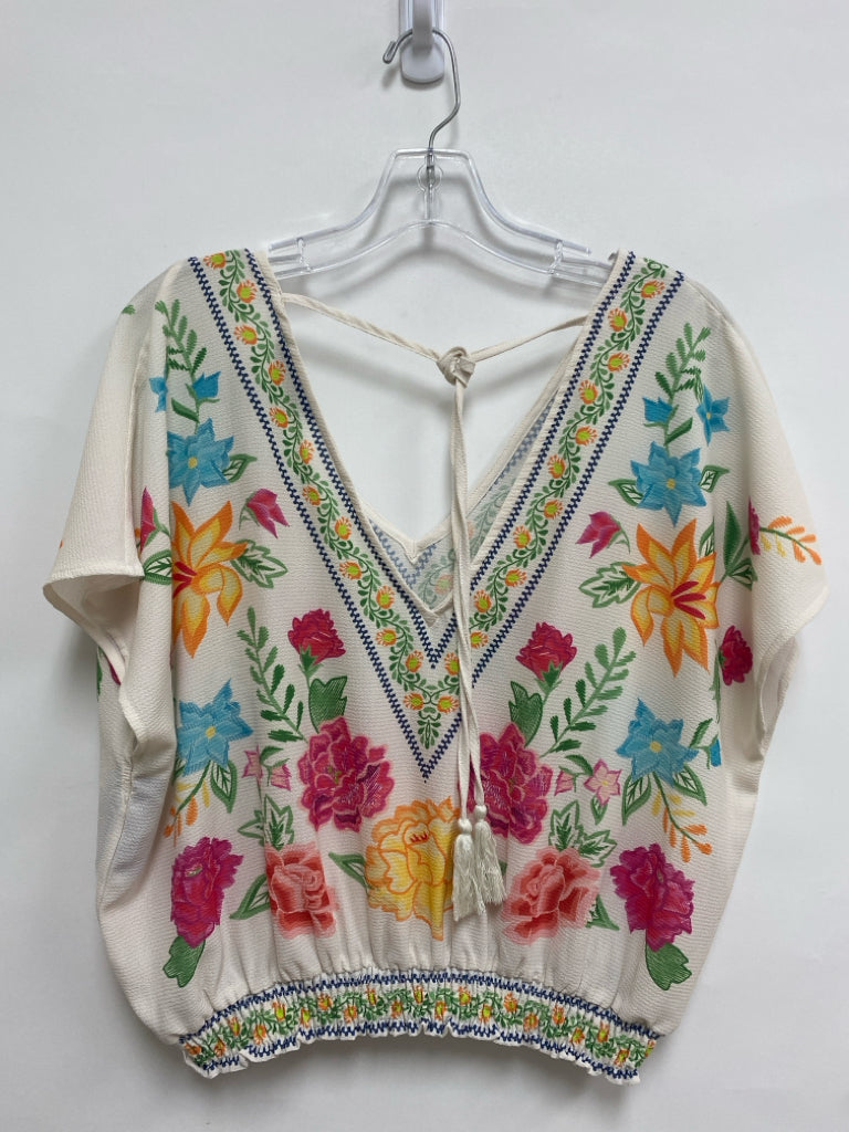 Flying Tomato Size L Cream Green/Multi Flowers Cropped Ladies Top