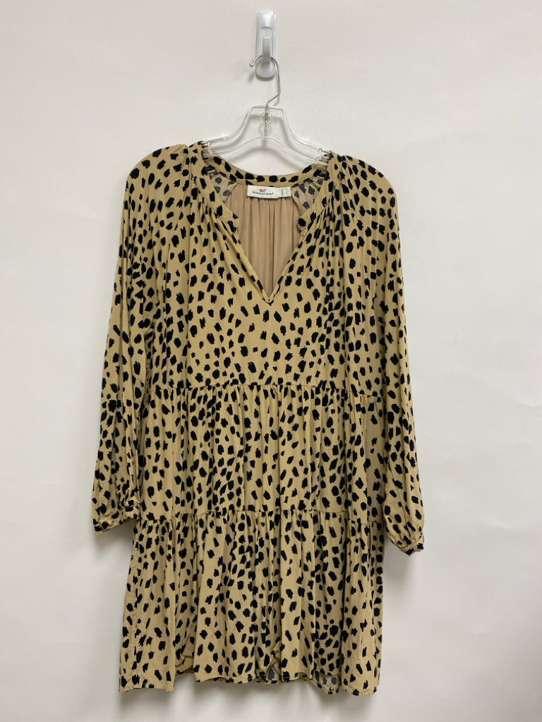 Vineyard Vines Size L Tan Black Animal Print Puff Sleeve Ladies Dress