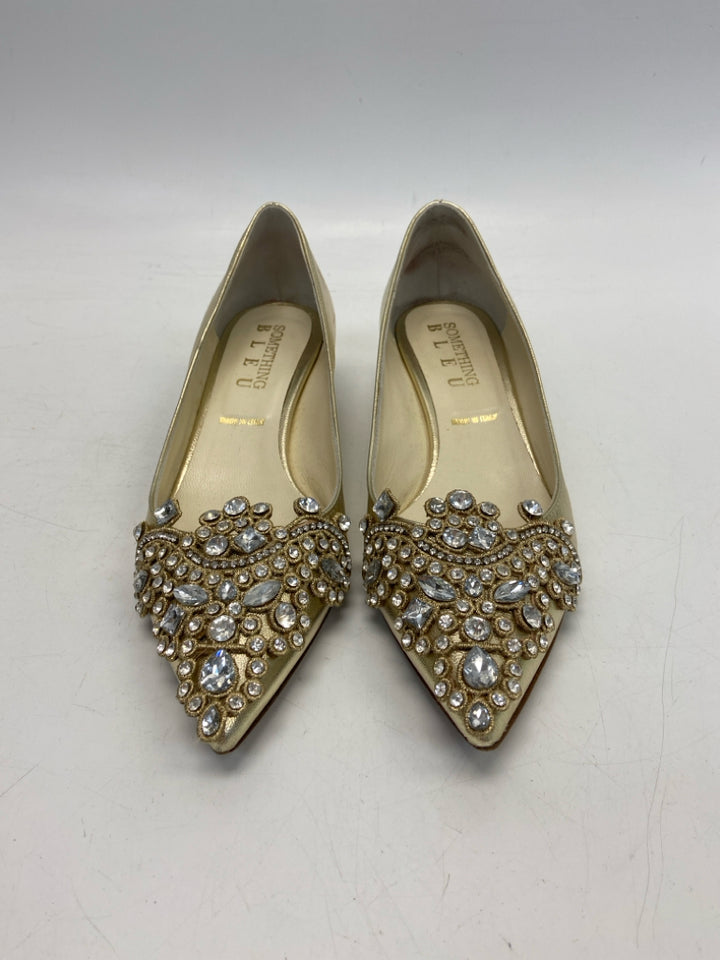 Something Bleu Size 7 Gold Clear Rhinestone(s) Heels