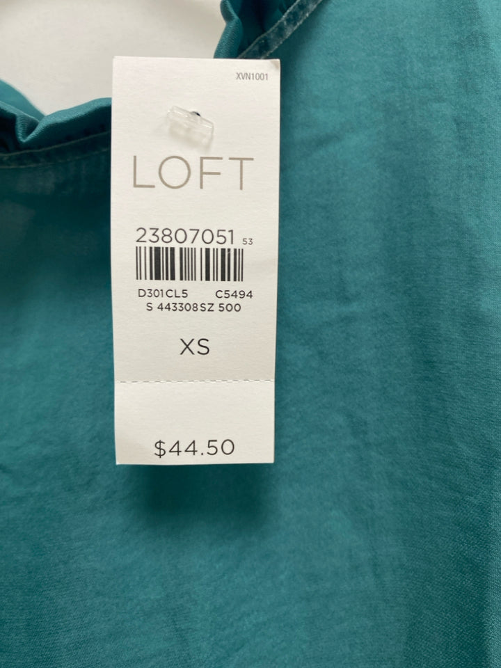 NWT LOFT Size XS Dark Seafoam Ruffles Sleeveless Ladies Top
