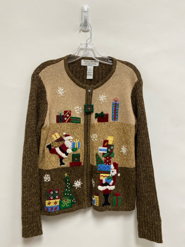 Size LP Brown/Multi Christmas Zip Down Petite Sweater