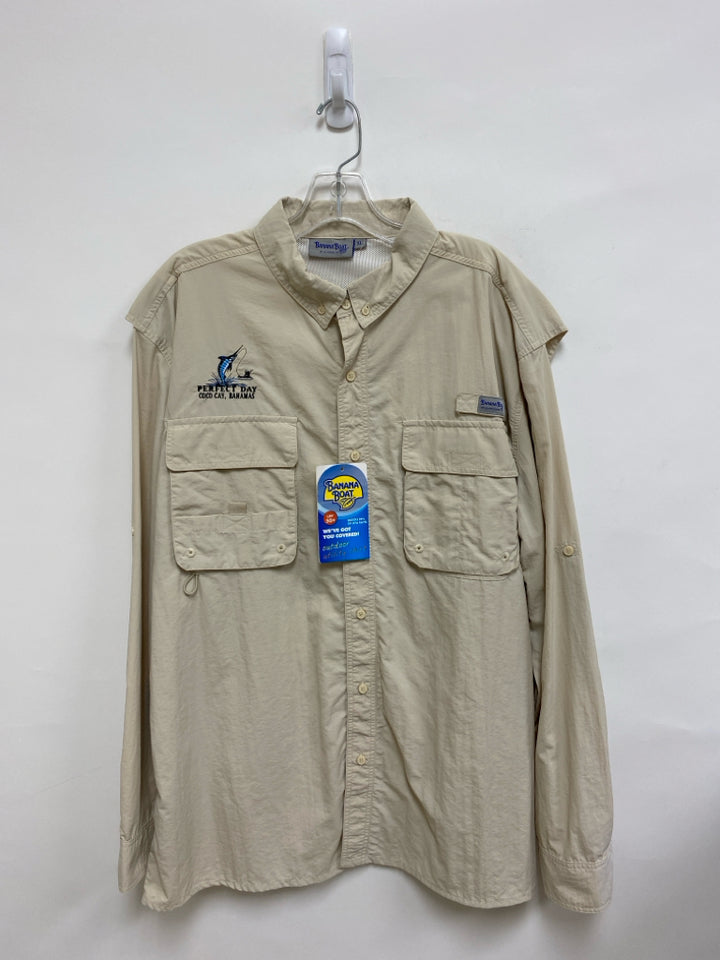 NWT Banana Boat Size XL Beige Embroidered Button Up Men&