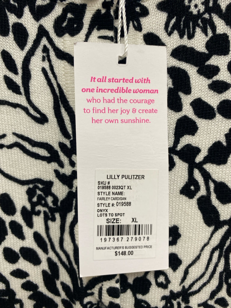 NWT LILLY PULITZER Size XL Black White Flowers Cardigan Ladies Sweater
