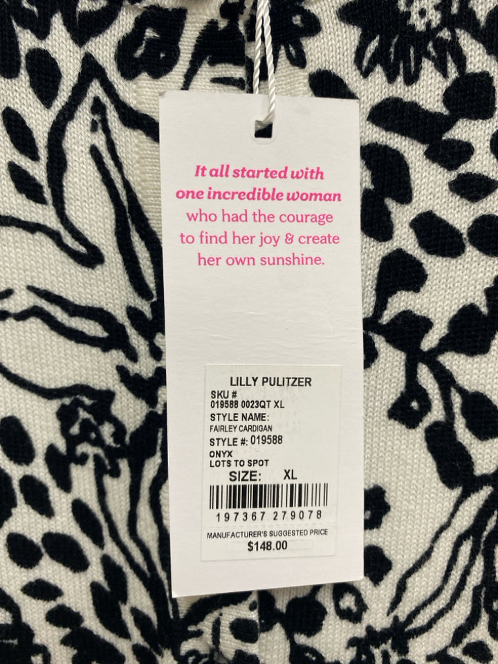 NWT LILLY PULITZER Size XL Black White Flowers Cardigan Ladies Sweater