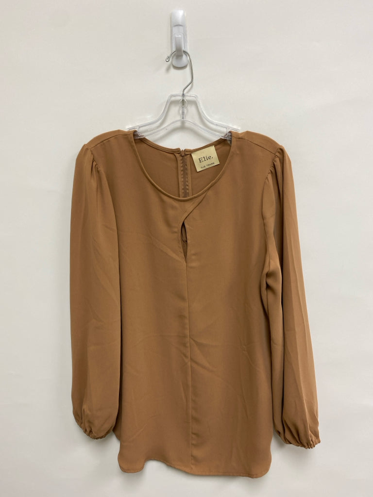 Elie Tahari Size M Dark Tan Keyhole Puff Sleeve Ladies Top