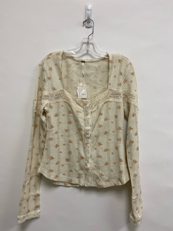 NWT Free People Size XL Ivory Coral Waffle Ladies Top