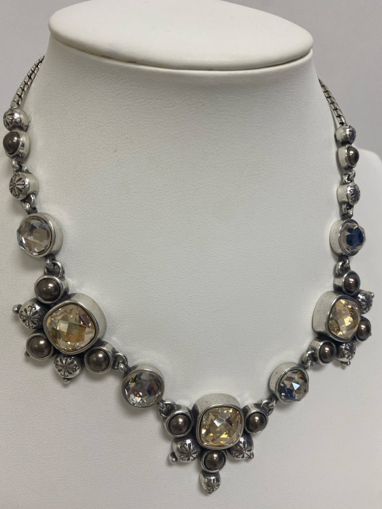 Brighton Silver Color Amber Jeweled Necklace