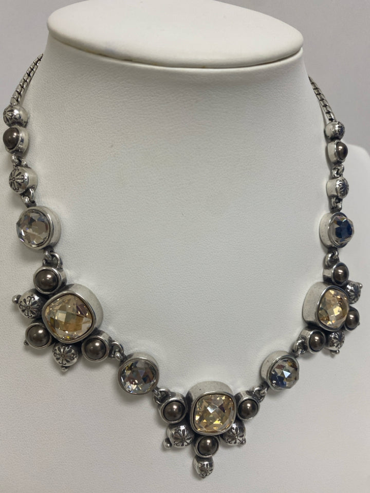 Brighton Silver Color Amber Jeweled Necklace