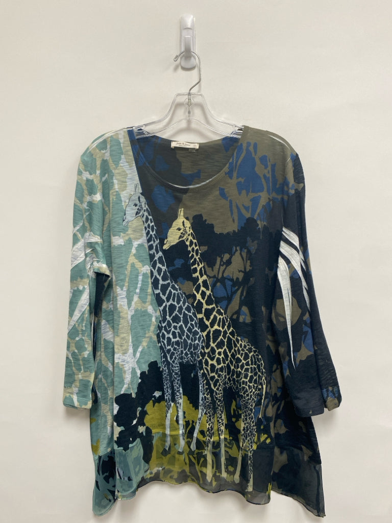 Jess &amp; Jane Size XL Olive/Black Navy/Multi Giraffe Ladies Top