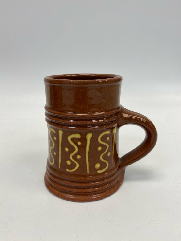 Brown Cream Dots/Stripes Pottery Coffee Mug