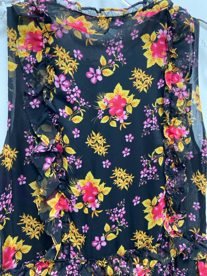 Dodo Bar Or Size 40 Black Pink/Multi Flowers Sleeveless Ladies Dress