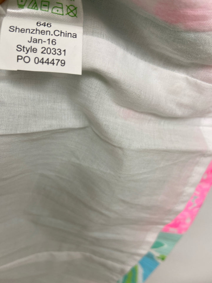 LILLY PULITZER Size 12 White/Pink Aqua/Green Flowers Sleeveless Ladies Dress