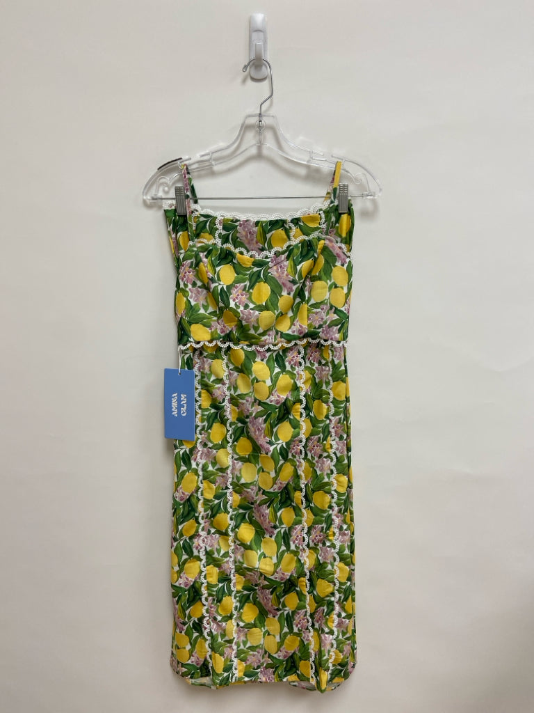 NWT Size 2 White/Pink Yellow/Green Lemons Maxi Ladies 2pc Skirt