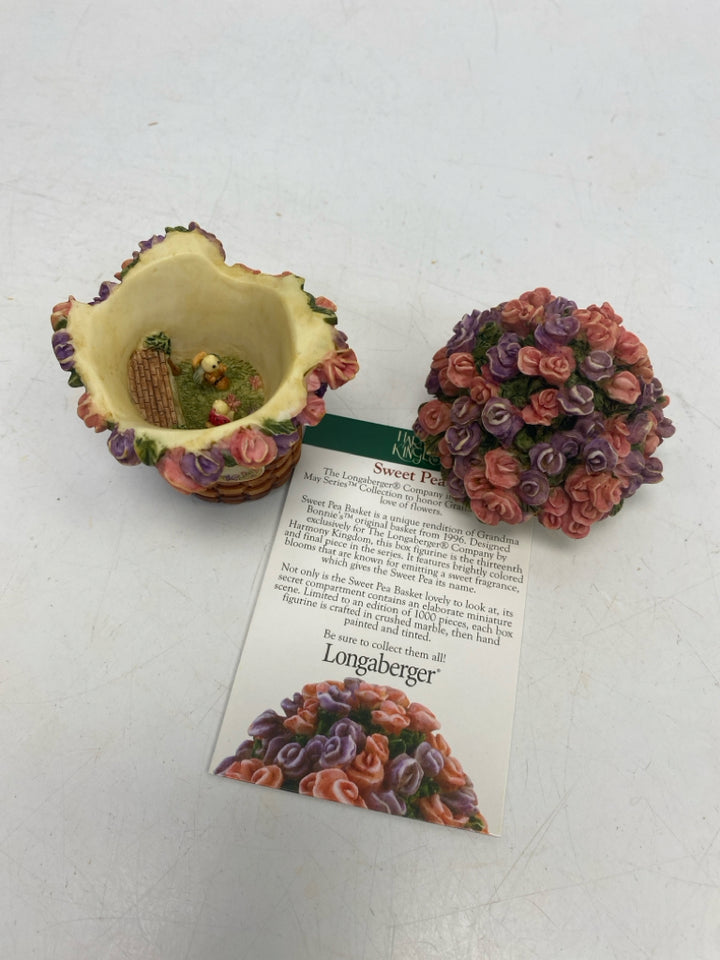 Longaberger Harmony Kingdom Sweet Pea  Basket Mini Trinket  Box