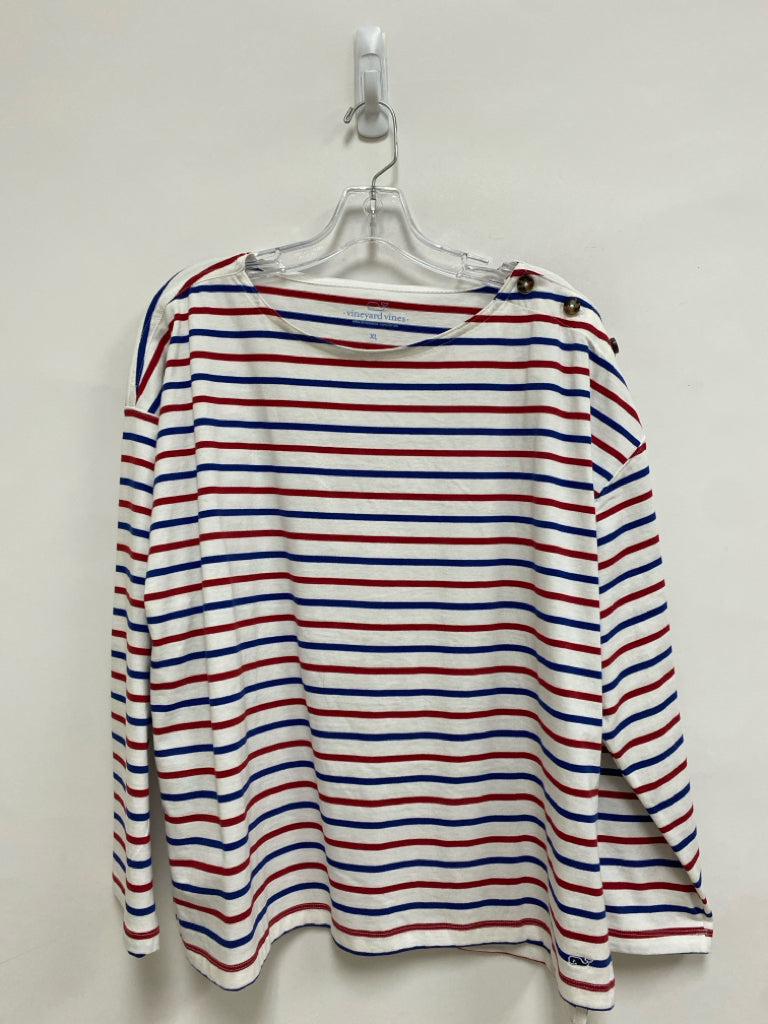 Vineyard Vines Size XL White Blue/Red Striped Ladies Top