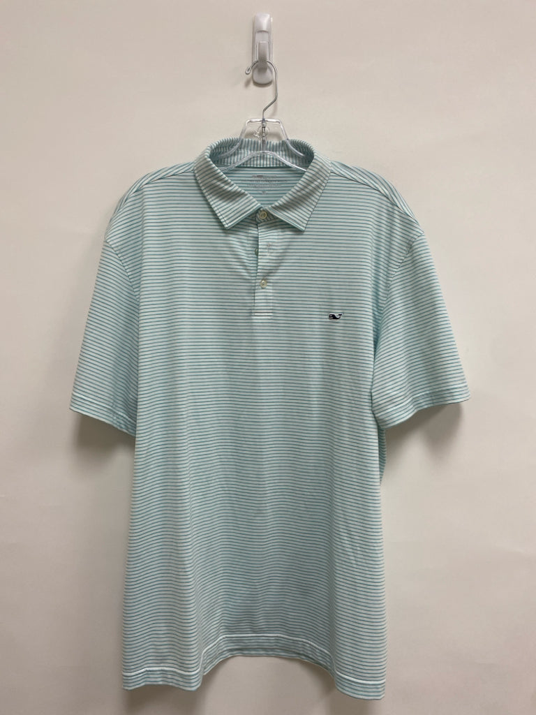 Vineyard Vines Size XL White Seafoam Stripes Polo Men&