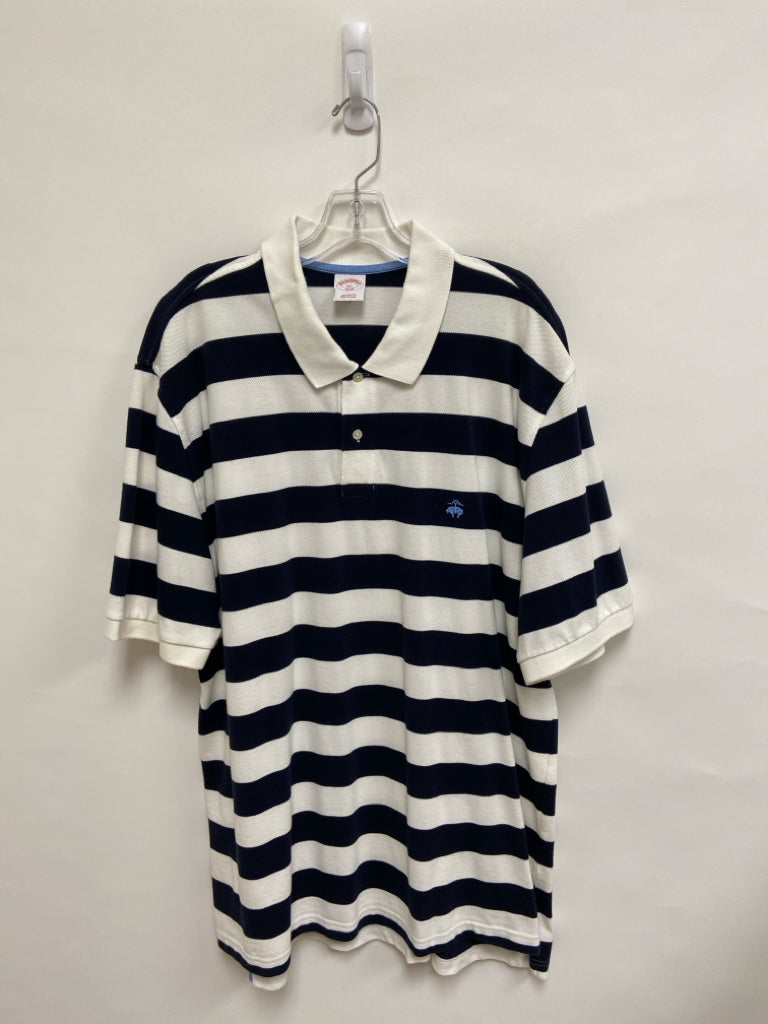 Brooks Brothers Size XXL White Navy Stripes Polo Men&