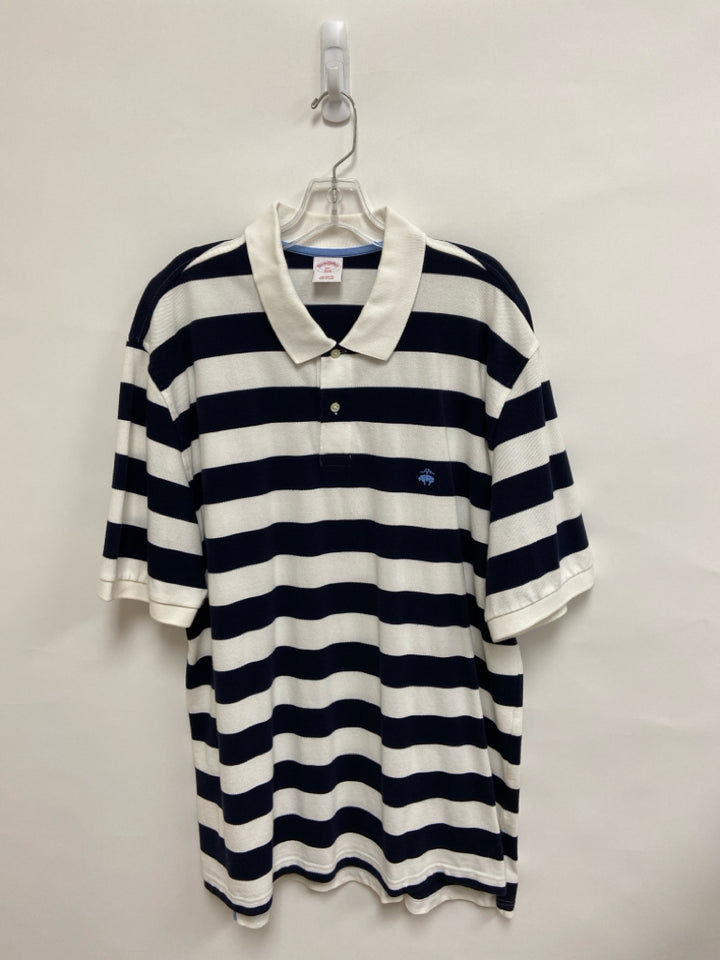 Brooks Brothers Size XXL White Navy Stripes Polo Men&