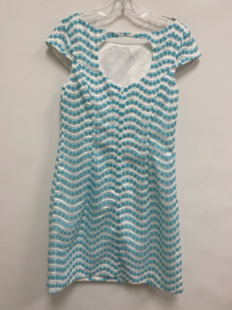 LILLY PULITZER Size 6 White Aqua Embroidered Ladies Dress
