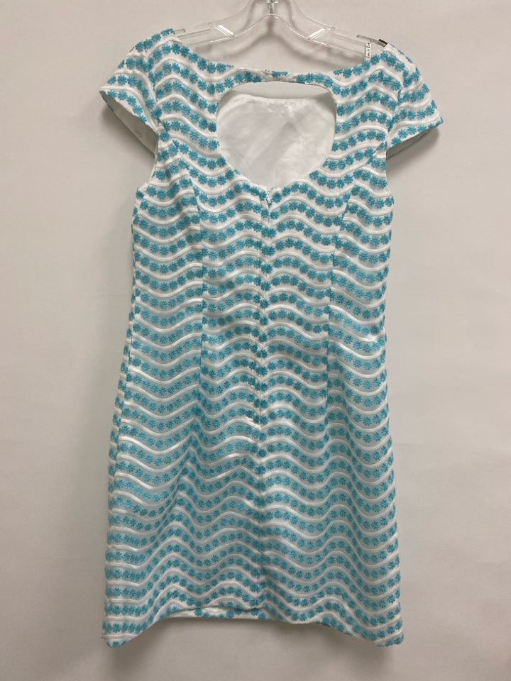 LILLY PULITZER Size 6 White Aqua Embroidered Ladies Dress