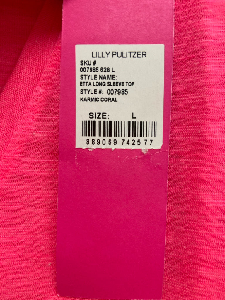 NWT LILLY PULITZER Size L Neon Pink V Neck Ladies Top