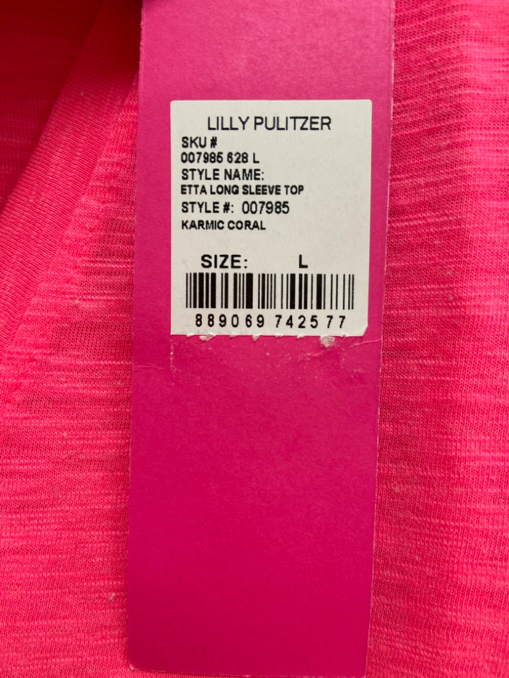 NWT LILLY PULITZER Size L Neon Pink V Neck Ladies Top
