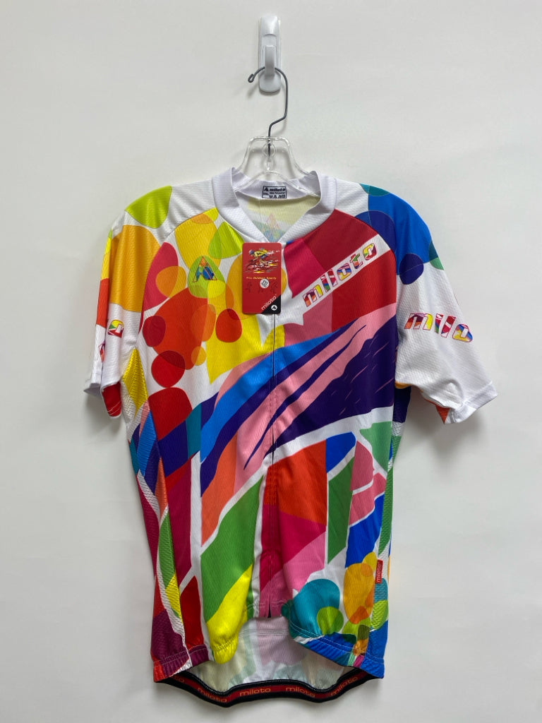 NWT Size 2X White Multi Color Abstract Short Sleeve Men&
