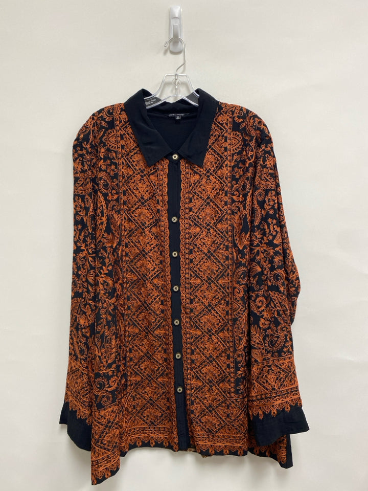 JOHN MARK  SIZE  3X Black Terra Cotta Floral Embroidered Plus Size Top