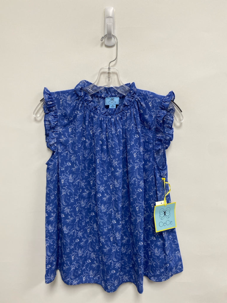 NWT CeCe Size XS Blue White Flowers Sleeveless Ladies Top