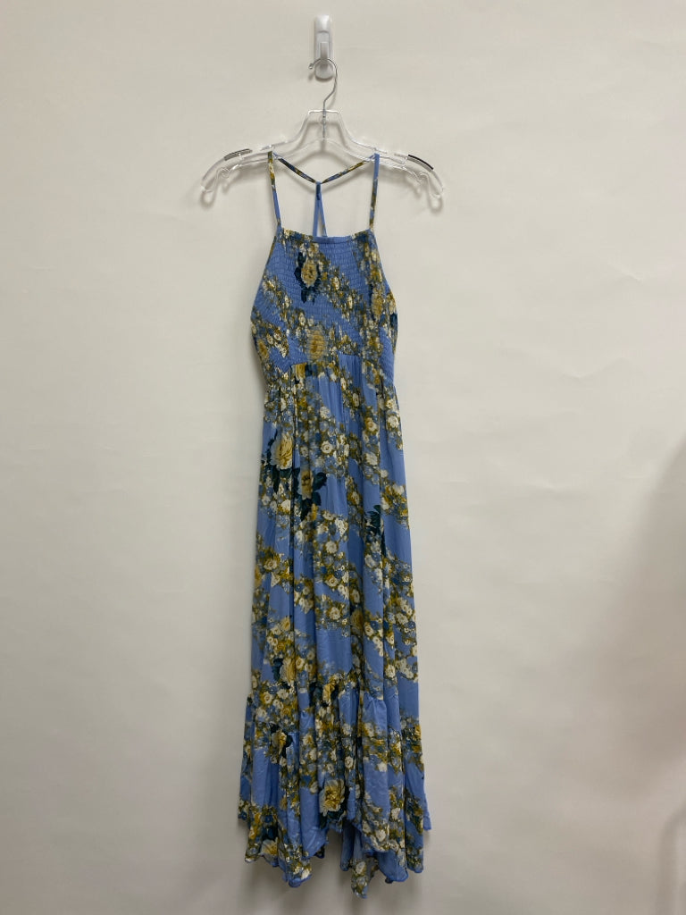 Free People Size XS Dusty Blue Yellow/Green Flowers Sleeveless Ladies Dress