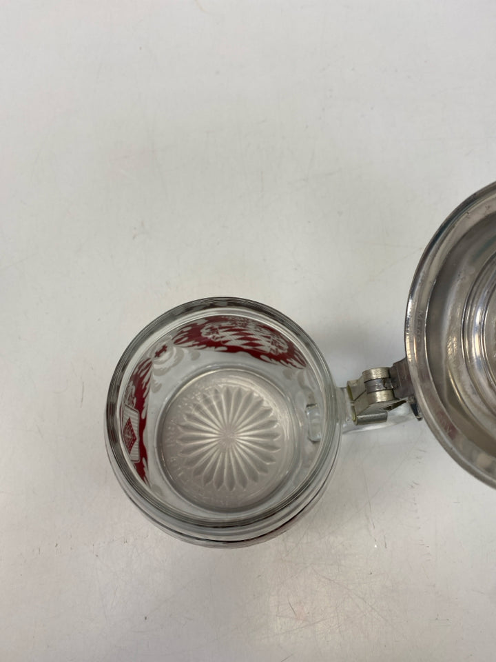 Clear Red/Silver Glass Stein